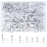 woshilaoDS 700 Stk Kabelschellen Nagelschellen, Kabelklemmen mit Nagel, Runde/Quadrat Kabelclips Weiß, Kabelhalter Kabelschellen Befestigungen Wand für Netzwerkkabel, 4mm/5mm/6mm/8mm/10mm