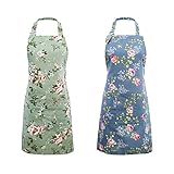 IDEAPRON Küchenschürze für Frauen, 2 Stück Florale Schürzen zum Kochen Backen Gartenar, Vintage Schürze für Chef Bäcker - Geburtstag Erntedankfest Weihnachten Schürze Geschenk für Mama Ehefrau Oma