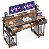 ODK Schreibtisch, Computertisch mit Schubladen, 120x48x90cm Schreibtisch Holz mit Abnehmbarem Regal, Bürotisch mit Tastaturablage und Monitorständer, PC Tisch Gaming Tisch für Home Office, Braun