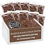 FOOD crew 900g belgische Schokolade für Fondue Vollmilch - Schokolade für Schokobrunnen – Schoko Kuvertüre Drops - 10 Portionsbeutel einzeln verpackt – Vollmilch Kuvertüre - Silvester Schokolade