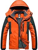 GEMYSE Herren wasserdichte Berg-Skijacke Winddichte Fleece Outdoor-Winterjacke mit Kapuze (Orange Grau 08,L)