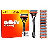 Gillette Fusion5 Rasierer für Männer, ein Gillette Rasierer, 11 Ersatzklingen, mit Gleitstreifen für eine gründliche Rasur