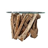 invicta INTERIOR Design Couchtisch Nature Lounge Teakholz mit runder Glasplatte Beistelltisch Tisch Holztisch Glasplatte