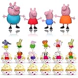 Figuren Tortendeko,4 Peppa Wutz Figuren + 24 Schweinchen Cupcake Topper,Kindergeburtstag Torte Deko Mini Figuren Tortendeko Cartoons Kuchen Topper, für Kinder Geburtstag Party