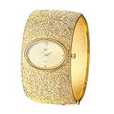 JewelryWe Damenuhr Gold Ovale Uhr: Damen Analog Quarz Armbanduhr Chunky Breit Offen Armreif Armspange Uhr Legierung Spangeuhr Geschenk für Frau Mädchen