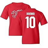 Schweizer Fußballfan - Xhaka 10 Jersey-Stil Unisex-T-Shirt für Jugendliche (Red, Youth Medium)