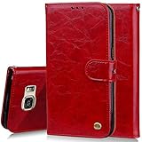 Rfvzubemok Kompatibel mit Samsung Galaxy S6 Edge G925F Brieftasche Magnetverschluss Etui Hülle,Kompatibel mit Samsung Galaxy S6 Edge G925F Flip-Kickstand-Gehäuse Red