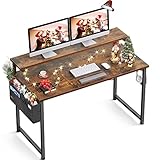 ODK Schreibtisch, Computertisch, Homeoffice Desk, Schreibtisch mit Regal, Tisch mit Höhenverstellbaren Ablagen, 120 × 50 × 84 cm, Rustikales Braun