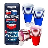 Offizielles Beer Pong Kit | Partybecher und Beer Pong Bälle | Premium Qualität | 22 Cups (11 rot und 11 blau) | 4 Bälle | Wiederverwendbar | Trinkspiel | Partyspiel | OriginalCup®