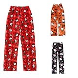 Hello Kἰtty Pyjama Hose Weihnachten, Schlafanzughose Damen Hosen Lang Flanell Schlafhose Weich Pyjamas Anime Cartoon Y2K Bequeme Warme Pyjamahose Warmes Frauen Teenager Mädchen