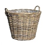 Rattan Pflanzkorb natur mit Henkeln - 42 cm - Weide Blumenkorb mit Folie - Garten Deko Flechtkorb Gartenkorb Weidenkorb Übertopf geflochten