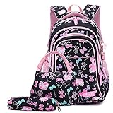 Neusky Schulrucksack Schulranzen Schultasche Sports Rucksack Freizeitrucksack Daypacks Backpack für Mädchen & Kinder Jugendliche mit der Großen Kapazität (Schmetterling Set)…