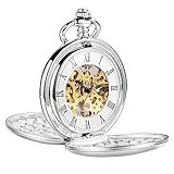 ShoppeWatch Taschenuhr mit Kette Herren Silber Ton | Taschenuhren für Herren | Mechanische Taschen Uhr Handaufzug | Steampunk Pocket Watch PW20