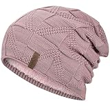 HAMUNI Mütze Damen - Atmungsaktiv Strickmütze Herren - Slouch Beanie Mütze mit Weichem Fleece Innenfutter - Unisex Wintermütze - Klassische Herren Damen Mütze für Herbst Winter Frühjahr (Rosa)