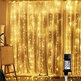 LED Lichtvorhang 3x3m, Tofu 300 LED Lichterkette Vorhang mit Netzstecker & Timer 8 Modi Lichterkettenvorhang für Innen Weihnachten Partydekoration Geburstag Hochzeit Fenster Zimmer, Warmweiß