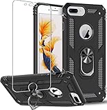 Folmeikat Hülle für iPhone 8 Plus/7 Plus/6/6S Plus, Displayschutzfolie, 360 Grad drehbarer Metallring, Stoßdämpfung, verstärkte Ecken, TPU für Apple iPhone 8/7/6/6S Plus (5,5 Zoll) schwarz