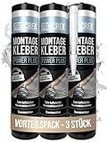 PROCREA® 3x Montagekleber 'Power Plus' [Kleben statt Bohren] Haftstarker Baukleber auf Basis von Acrylatdispersion - Extra starker Sofortkleber für Sockel, Stuck, Styropor, Holz - Made In Germany