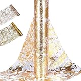 YDNURSCT Tischläufer Gold, 2 Stück Glänzend Gold Tischdecken Dekostoff Polyester Tischdeko Tischband Metallic DIY Geschenke für Advent Weihnachten Karneval Taufe Geburtstage Hochzeit