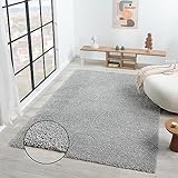 VIMODA Teppich Prime Shaggy Hochflor Einfarbig Grau Weich für Wohnzimmer, Schlafzimmer, küche, Maße:40x60 cm