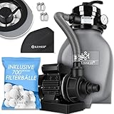 KESSER® Sandfilter Sandfilteranlage + 700g Filterbälle ersetzen 25kg Filtersand- Poolfilter 10 m³/h Filteranlage Filterkessel für Pool Schwimmbecken 4-Wege Ventil, einfache Steuerung, Grau