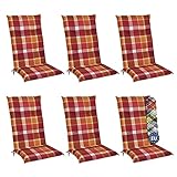 Beautissu 6er Set Sunny RO Hochlehner Auflagen Set für Gartenstühle 120x50 cm Polster in Rot Kariert - Bequeme Gartenstuhl Stuhlkissen Polsterauflagen mit UV-Lichtecht