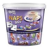 Milka Naps Mix 1 x 1kg Dose, Zartschmelzende Mini-Schokoladentäfelchen aus Alpenmilch, Erdbeer, Haselnuss und Crème au Cacao