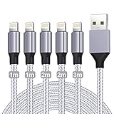 iPhone Ladekabel,Lightning Kabel [5Pack-1/1/2/2/3M] iPhone Schnellladekabel MFi Zertifiziert iPhone Kabel Nylon USB auf Lightning Kabel für iPhone 14 13 12 11 Pro Max Plus 8 7 6 5s XR X SE XE XS iPad