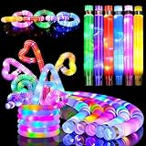 Xrten 12 Stück Pop Tubes, LED Leuchtstäbe Leuchtspielzeug, Knicklichter Party Set, Fidget Toys Knicklichter Pop Tubes für Halloween, Geburtstagsparty, Leuchtende Armbänder Party Deko