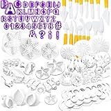 Nuyoah Fondant Ausstecher Set Kuchen Torten Zubehör 87tlg Backen Ausstechformen mit Buchstaben Modellierwerkzeug Rose Blume Formen Set Fondant Auswerfer Stempel für Torten Deko