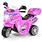 COSTWAY 6V Kinder Elektromotorrad mit Buntem Scheinwerfer, Musik, Vorwärts- und Rückwärtsfunktion, 3 km/h, inkl. Stauraum, geeignet für Kinder ab 3 Jahren (Pink)