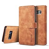 UEEBAI Handyhülle für Samsung Galaxy Note 8, Hülle Retro Premium PU Leder Weich TPU Klapphülle [Magnetverschluss] Kartenfach Standfunktion Anti Kratzern Flip Wallet Trageband Schutzhülle - Braun