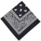 Aomig Bandana Damen Herren, Nickitücher Kopftuch Halstuch Männer, Unisex Tuch Bindetuch, Headwear Haar Schal Paisley Muster,Schwarz (55 x 55 cm)