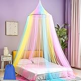 Sublaga Moskitonetz für Bettten, großes weißes Betthimmel für Mädchen, hängendes Bettnetz, ideal für Schlafzimmer, Deko, ideal für Reisen, inklusive Aufbewahrungstasche, Regenbogen 1