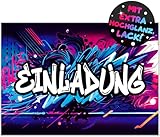 12x Graffiti EINLADUNGSKARTEN KINDERGEBURTSTAG Junge Mädchen - die frech bunten Graffiti PARTY Karten sind die perfekte Graffiti EINLADUNG für Jungen Mädchen Kinder GEBURTSTAG KINDERPARTY Gaming