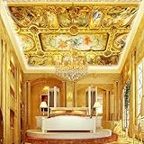 HBYUEHAN Hotellobby Golden Palace Charakter Decke 3D-Fototapete, Wohnzimmer Schlafzimmer moderne Wandkunst Poster