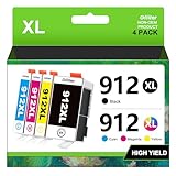 Glliter 912 XL Multipack für HP 912 Druckerpatronen für HP 912XL Kompatibel mit HP OfficeJet Pro 8022 8020 8024 Patronen für HP Officejet 8012 8010 8014 8020 8022 8024 (Schwarz Cyan Magenta Gelb)