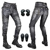 HOMDECR Damen Slim Fit Motorrad Jeans Mit Protektoren Knie Und Hüftprotektoren Stretch Slim Fit Denim Motorradhose Cargo Motorradjeans Schutzhose Biker Pants (Schwarz,2XL)