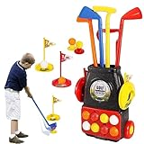 HYAKIDS Golf Set Spielzeug für Kinder mit 4 bunten Golfschläger 8 Golfbälle 2 Praxis Löcher und Golf Trolleys, Garten Kindergolf, Indoor und Outdoor Spielzeug für Jungen Mädchen ab 3 Jahren