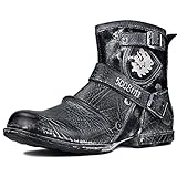 OSSTONE Herren Stiefel aus Rindsleder Lederstiefel mit Gummisohle Biker Boots mit Reißverschluss Männer Stiefeletten OS-5008-1-AI-12