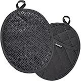 Sugelary Topflappen mit Tasche 2er Set, Hitzebeständig bis 235°C Baumwolle Hot Pads mit，Ofenhandschuh mit Design mit Doppelter Öffnung, Hitzebeständige Küchenhelfer zum Kochen und Backen (Black)