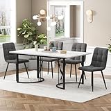 Ctastay Esstisch-Set mit 4 Stühlen 140x80 cm, Essgruppe mit 4 Stühlen aus Samt, Küchen-Esstisch für Zuhause & Familie, Schwarz Metall Tischbeine + 4 Dunkelgrau Stühlen