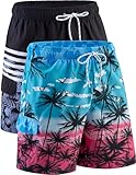 Herren-Badehose, 22,9 cm, schnell trocknend, Netzfutter und Cargotaschen, Strand-Shorts, Badeanzüge, Beach Sunset / Monochrome Leaf, M