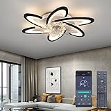 Bossen Deckenventilator Mit Beleuchtung, Φ67cm, 70W Leise Moderne Led Deckenleuchte Ventilatorlicht Mit Fernbedienung Und APP Dimmbar 6 Lichter für Wohnzimmer Schlafzimmer Esszimmer (Schwarz)