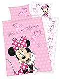 Disney Minnie Mouse Bettwäsche 40x60 + 100x135cm, 100% Baumwolle mit Reißverschluss