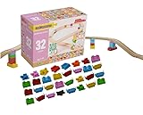 Alpha Boosterz Gleisverbinder-74-Stücke All Inclusive Sets groß,Holzeisenbahnschienenund Bausteinen für Kinderspielzeug-passend für Brio-Gleissetund Duplo-Eisenbahnschienenadapter-Holzzug