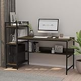 Dripex Holz Schreibtisch mit Ablage Computertisch, PC-Tisch Bürotisch Officetisch Stabile Konstruktion Tisch für Home Office (136cm Walnuss Farbe)