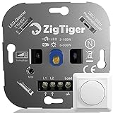 Zigtiger LED Dimmer Schalter, LED Dimmer 230V Unterputz Dimmschalter, Drehdimmer für Dimmbare LED 3-150W & Halogen 3-300W, Dimmer für LED Lampen, Ohne Klemmkrallen, Phasenabschnitt, 3 Jahre Garantie