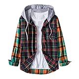 Holzfällerhemd mit Brusttasche Herrren Button down Kariertes Freizeithemden Kapuze Plaid Arbeitshemd Langarm Hemdjacke mit Kordelzug Freizeit Outdoor Arbeitsjacke Männer Oktoberfest Hoodie Sweatjacke