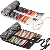 2 Stück 36 Löcher Stifterolle Verpackungshalter Bleistift Wrap Federmäppchen Canvas Mäppchen Rollentasche Schlamperrolle Buntstifte Bleistifthalter Roll up Tasche für Schule Kunst Skizze Zeichnung