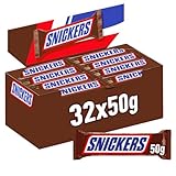 Snickers Schokoriegel Großpackung | Erdnüsse, Karamell | Fußball Snack | 32 Riegel in einer Box | (32 x 50g) | 50 g (32er Pack)